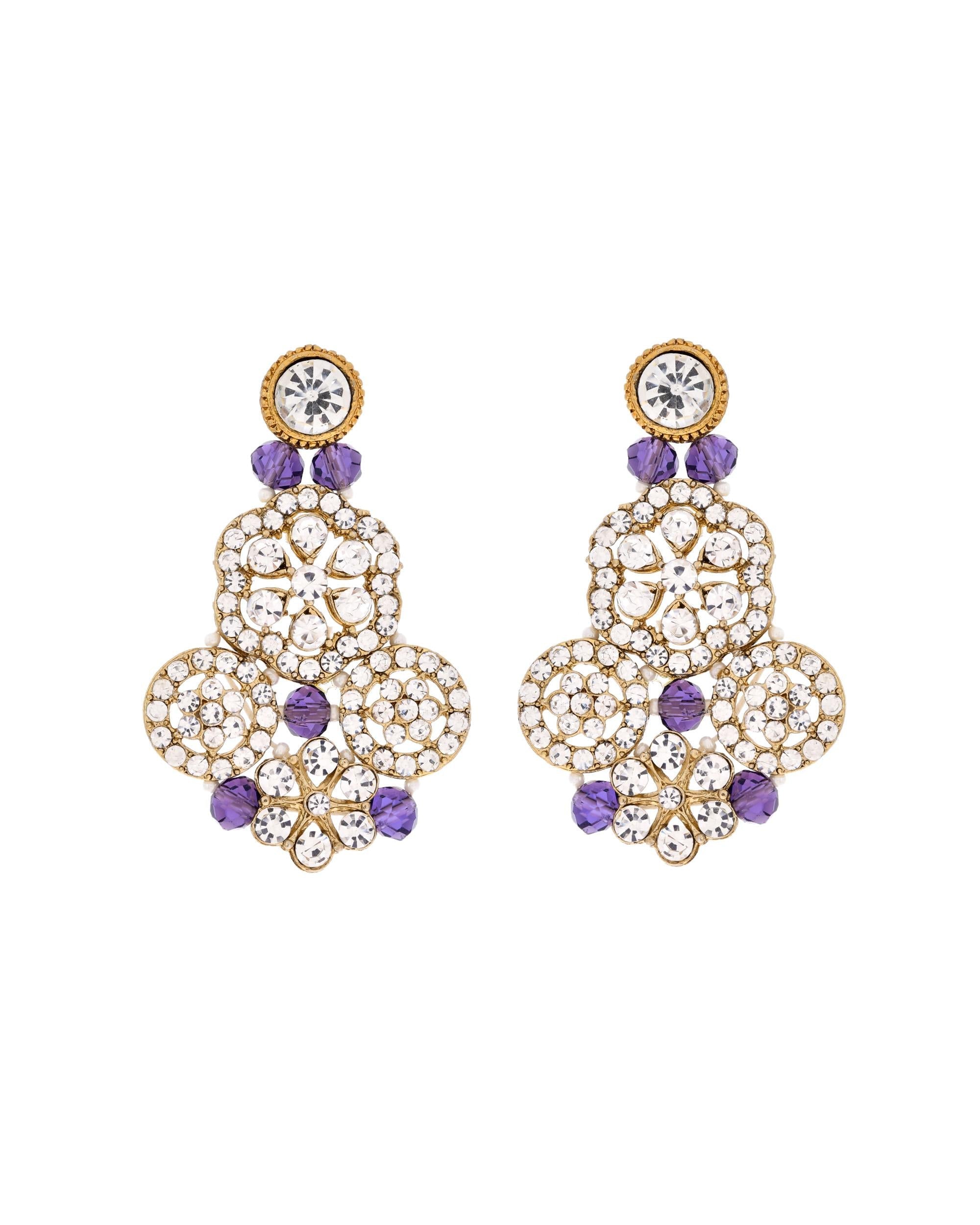 VOJ Purple Beaded With Stone Studded Long Jewellery Set