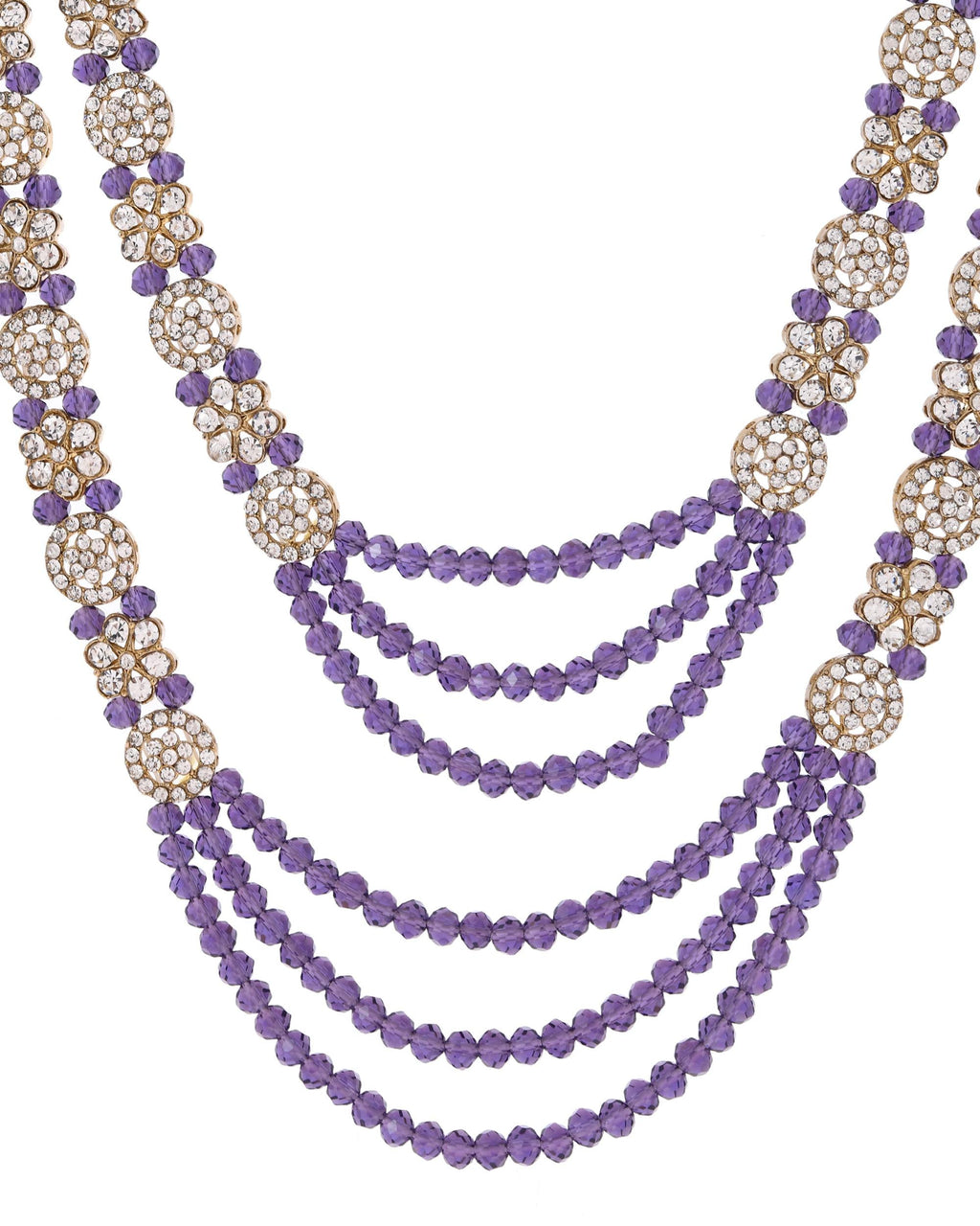 VOJ Purple Beaded With Stone Studded Long Jewellery Set