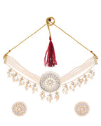 VOJ Gold-Polished Kundan Studded Choker Jewellery Set