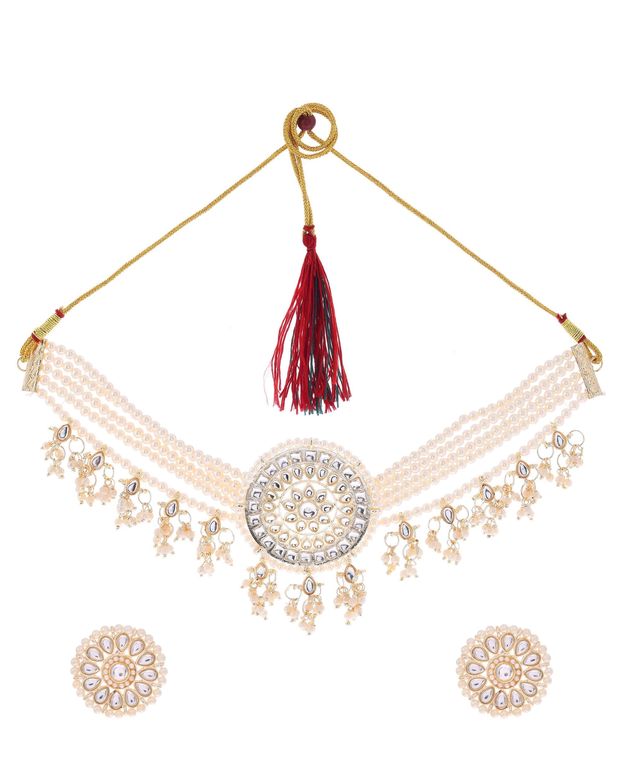 VOJ Gold-Polished Kundan Studded Choker Jewellery Set