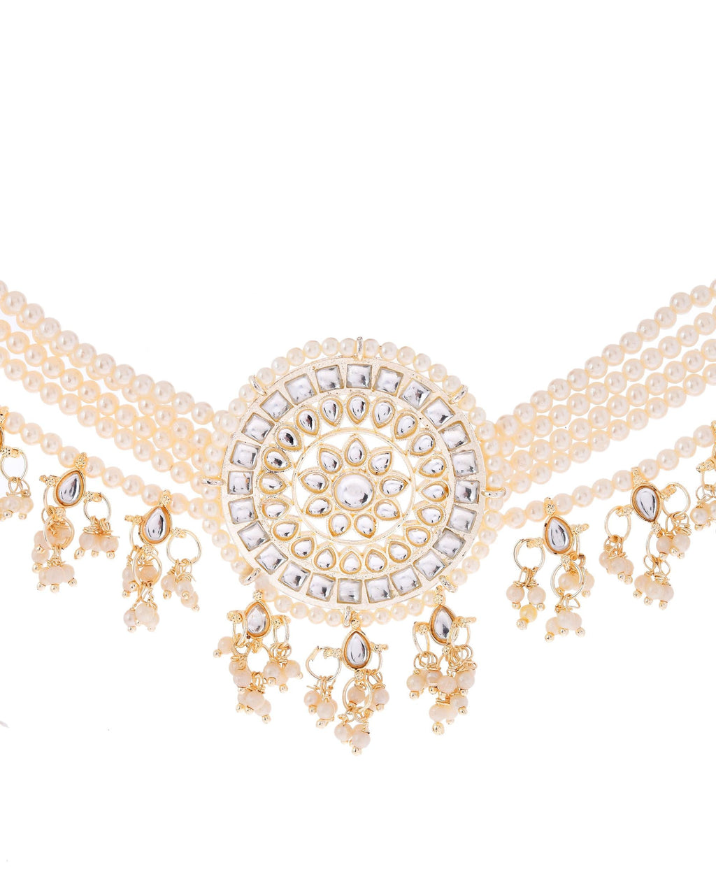 VOJ Gold-Polished Kundan Studded Choker Jewellery Set