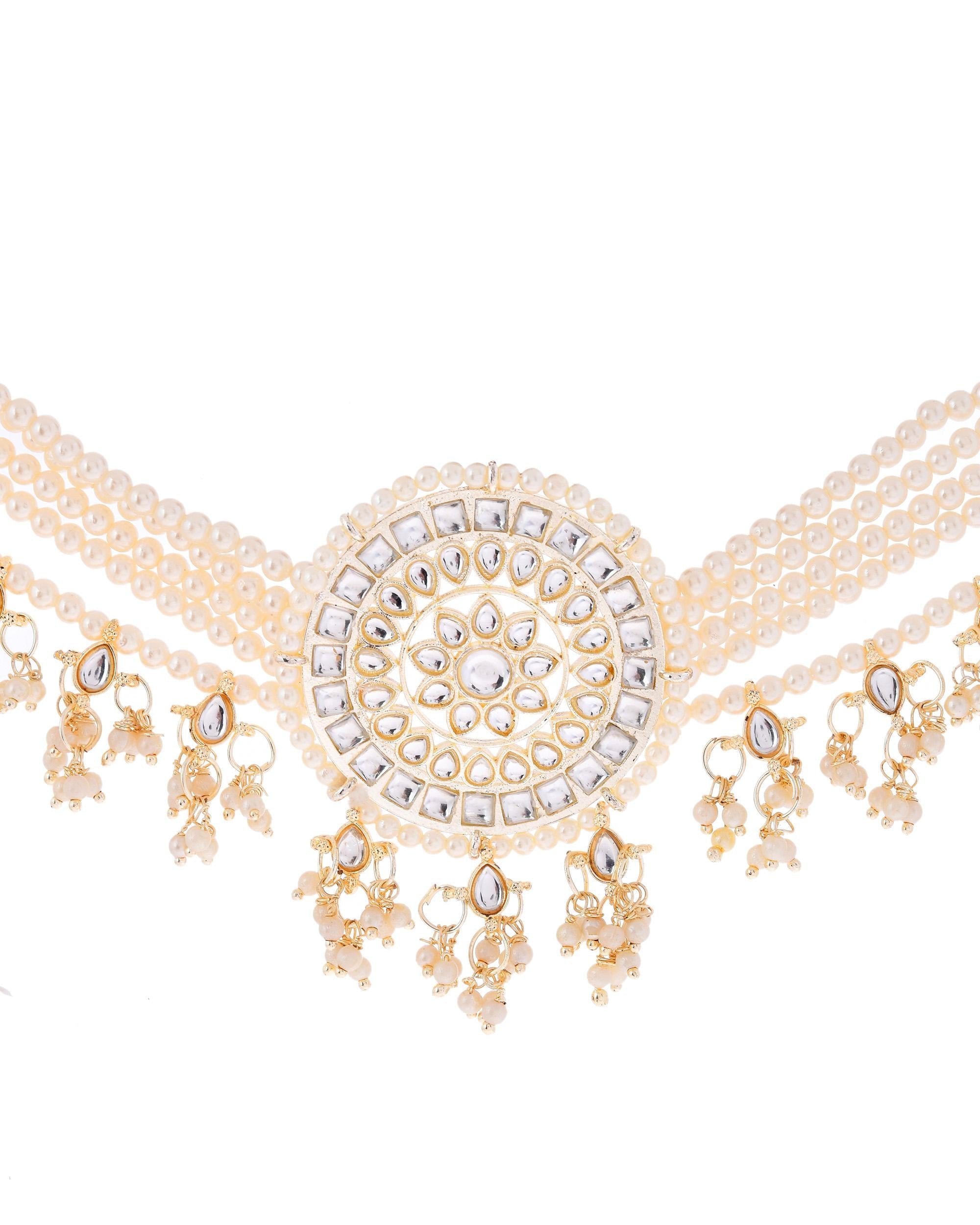 VOJ Gold-Polished Kundan Studded Choker Jewellery Set