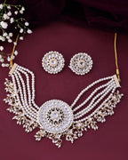VOJ Gold-Polished Kundan Studded Choker Jewellery Set