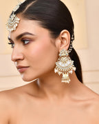 VOJ Gold-Polished Kundan Studded Earrings with Maang Tikka - Distacart