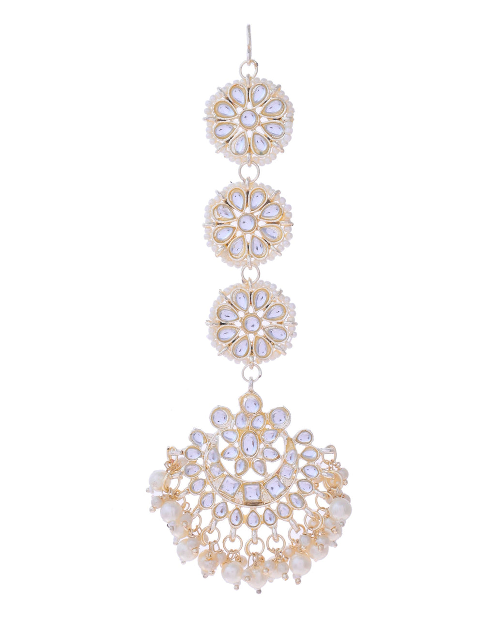 VOJ Gold-Polished Kundan Studded Earrings with Maang Tikka - Distacart