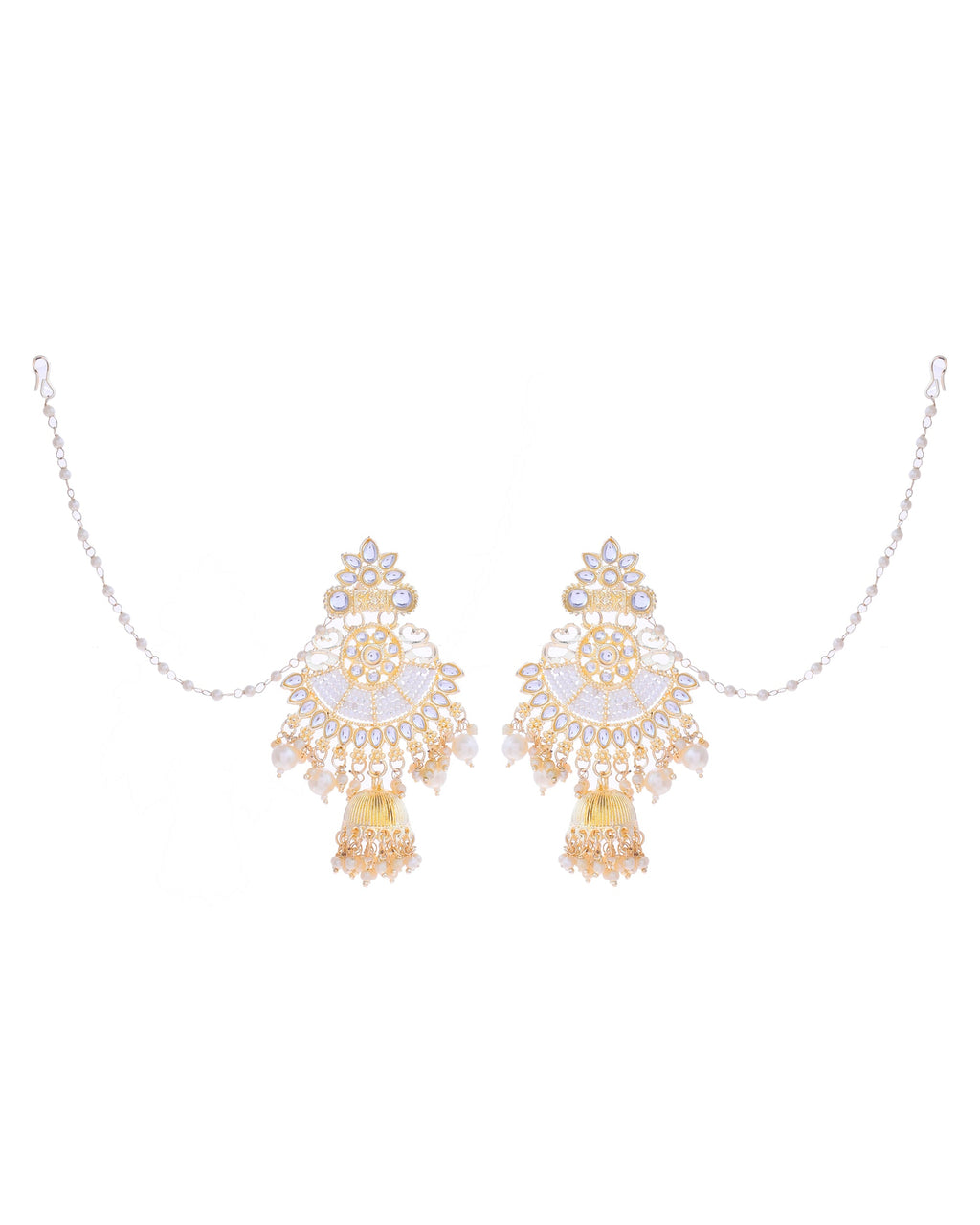 VOJ Gold-Polished Kundan Studded Earrings with Maang Tikka - Distacart