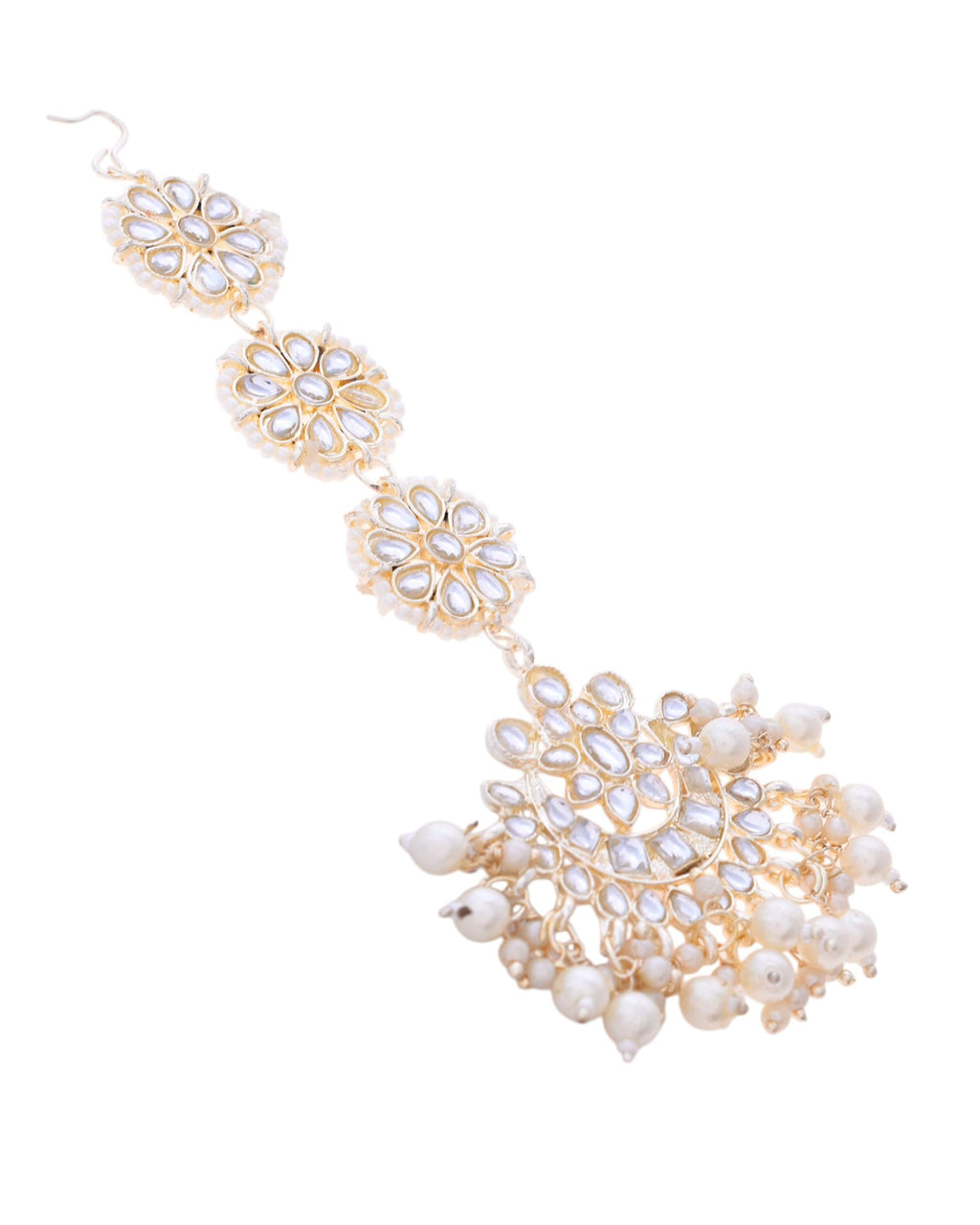 VOJ Gold-Polished Kundan Studded Earrings with Maang Tikka - Distacart