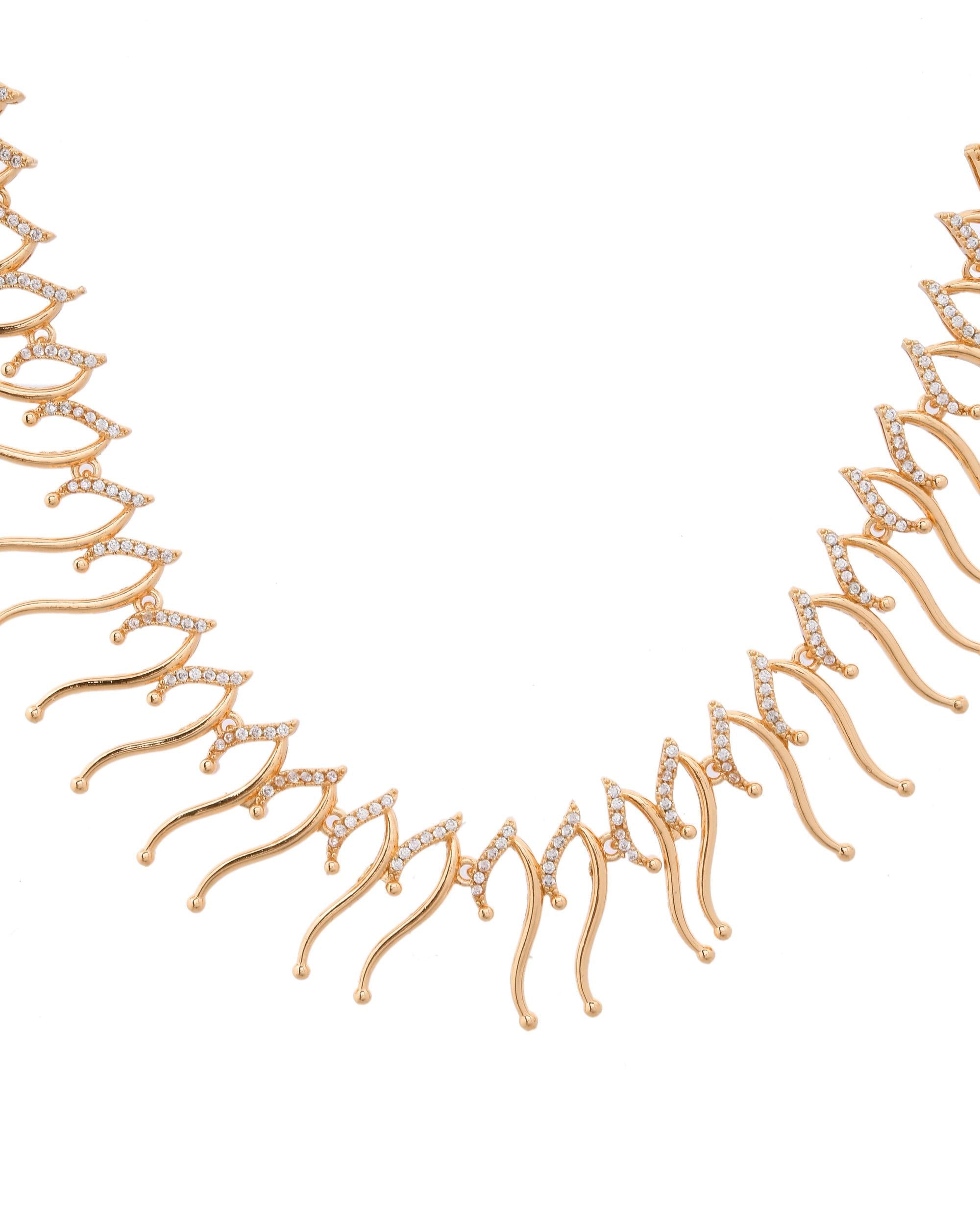 VOJ Ad Stone Studded Designer Gold-Polished Jewellery Set