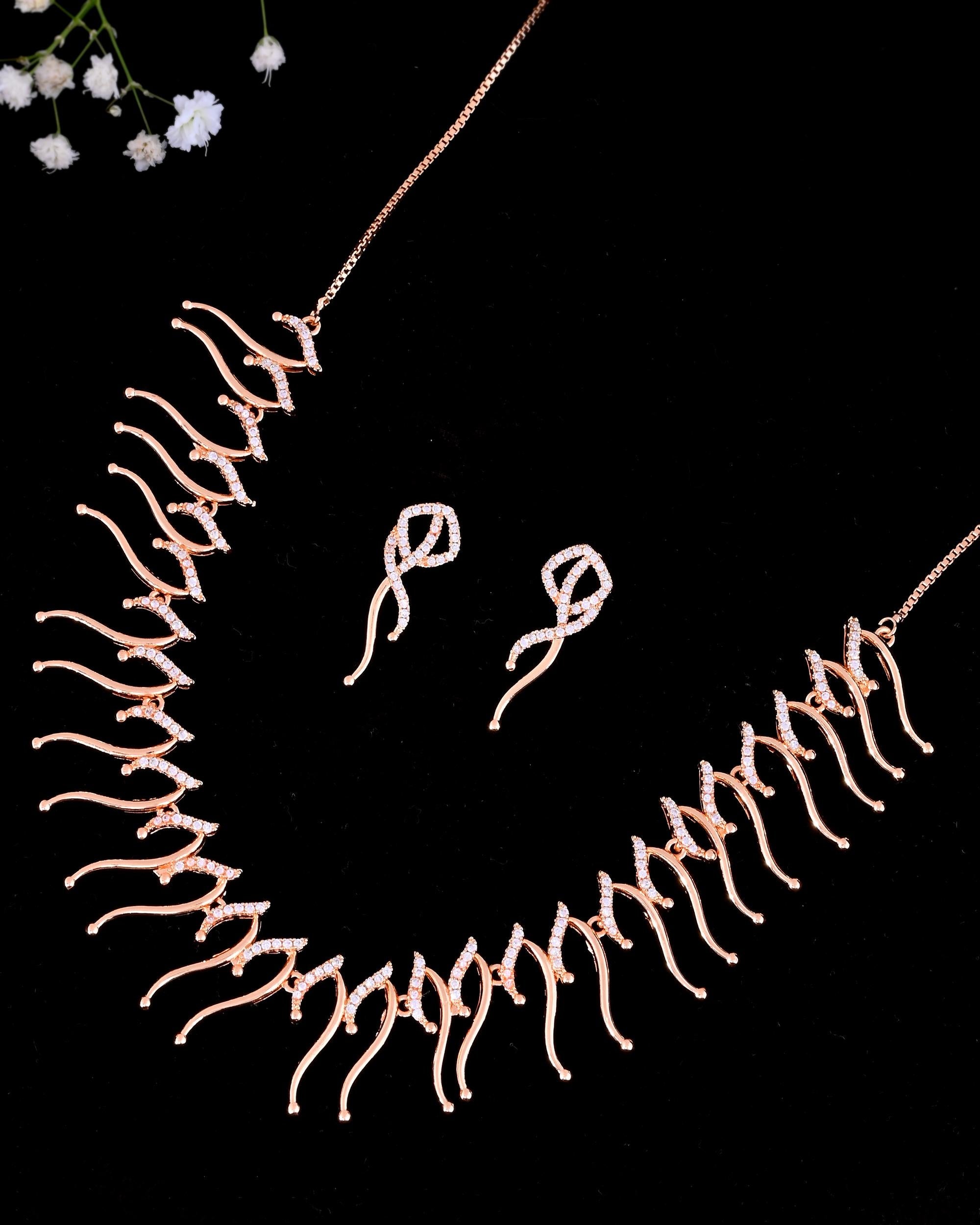 VOJ Ad Stone Studded Designer Gold-Polished Jewellery Set