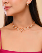 VOJ Ad Stone Studded Heart Shaped Designer Gold-Polished Jewellery Set