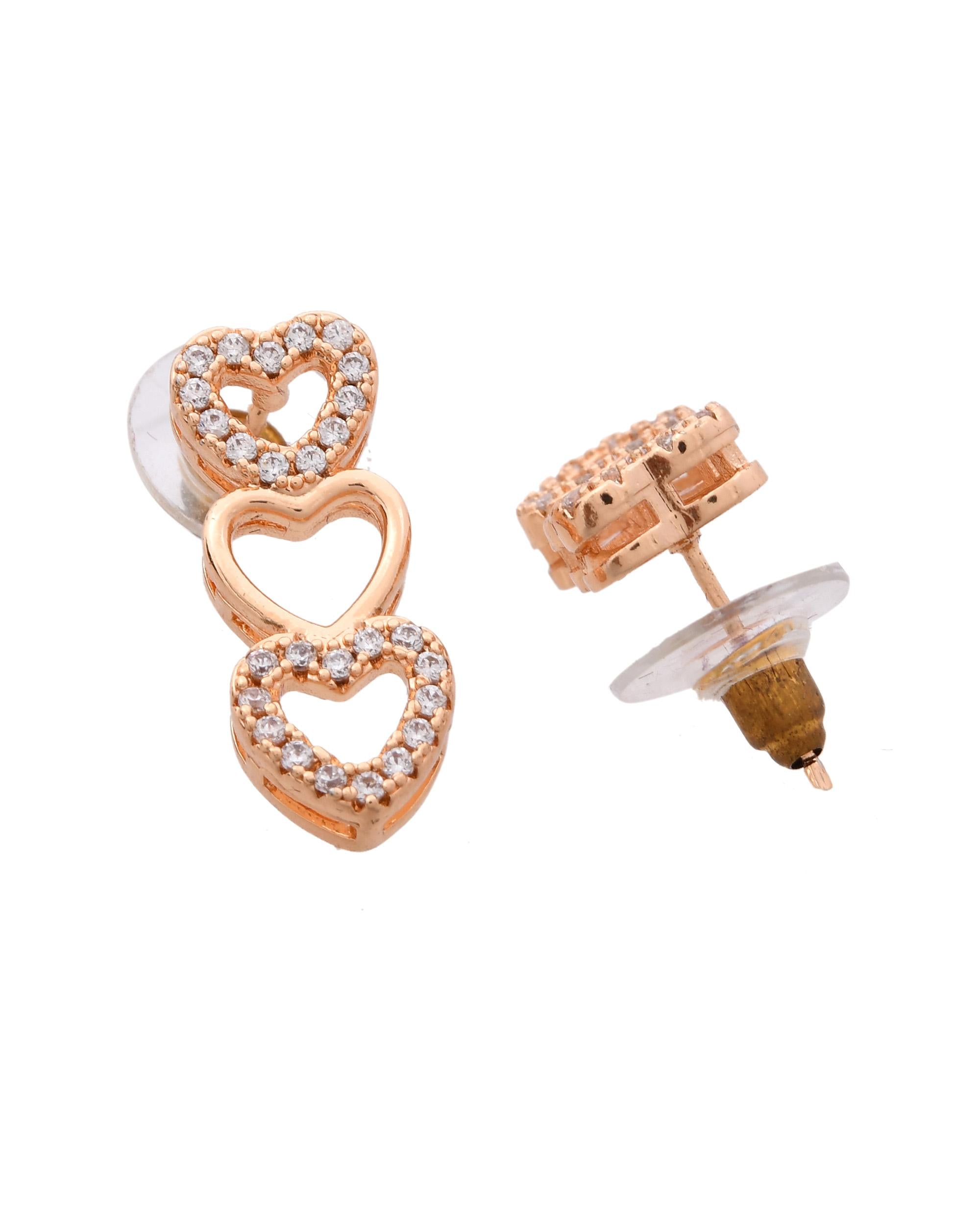 VOJ Ad Stone Studded Heart Shaped Designer Gold-Polished Jewellery Set
