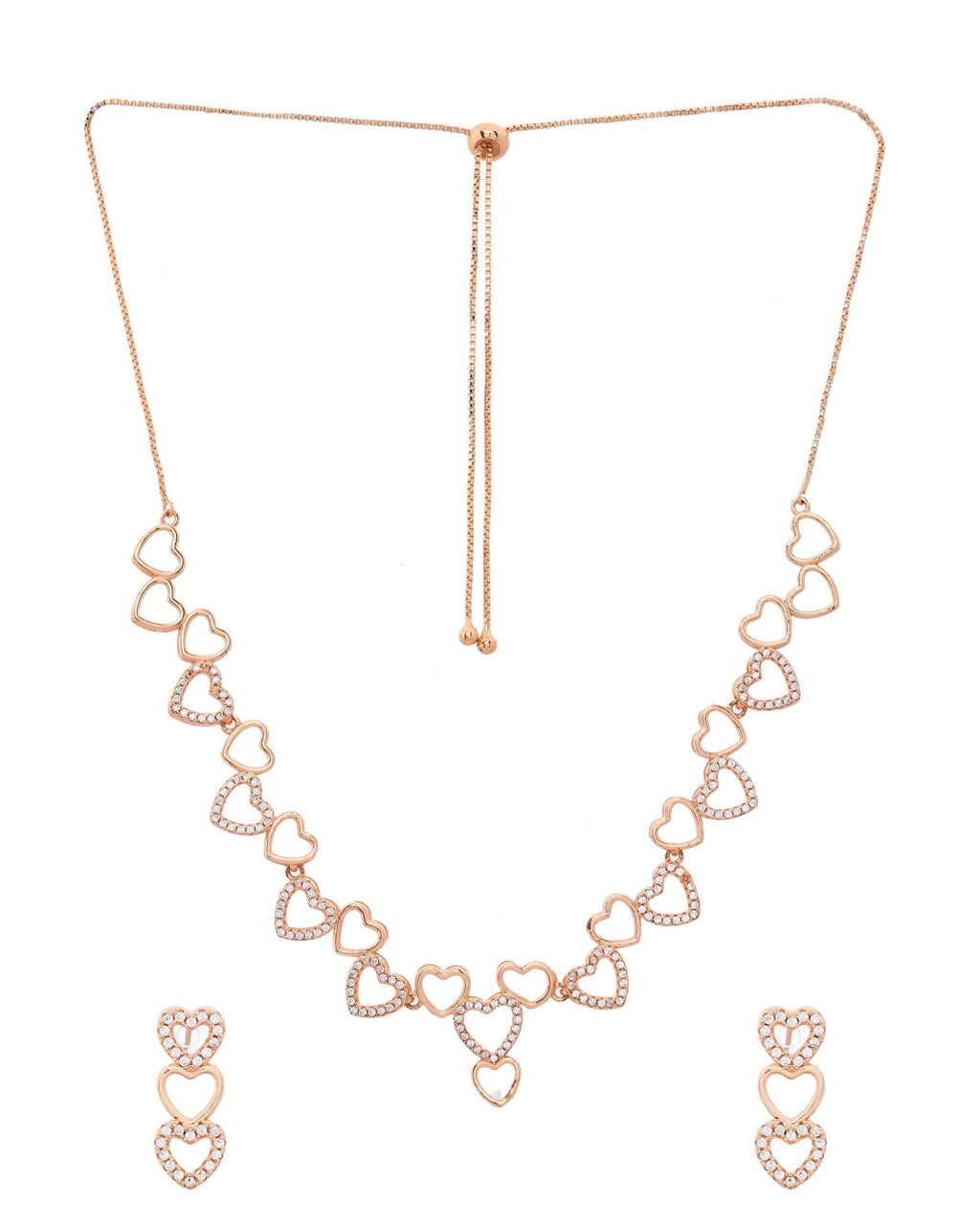 VOJ Ad Stone Studded Heart Shaped Designer Gold-Polished Jewellery Set