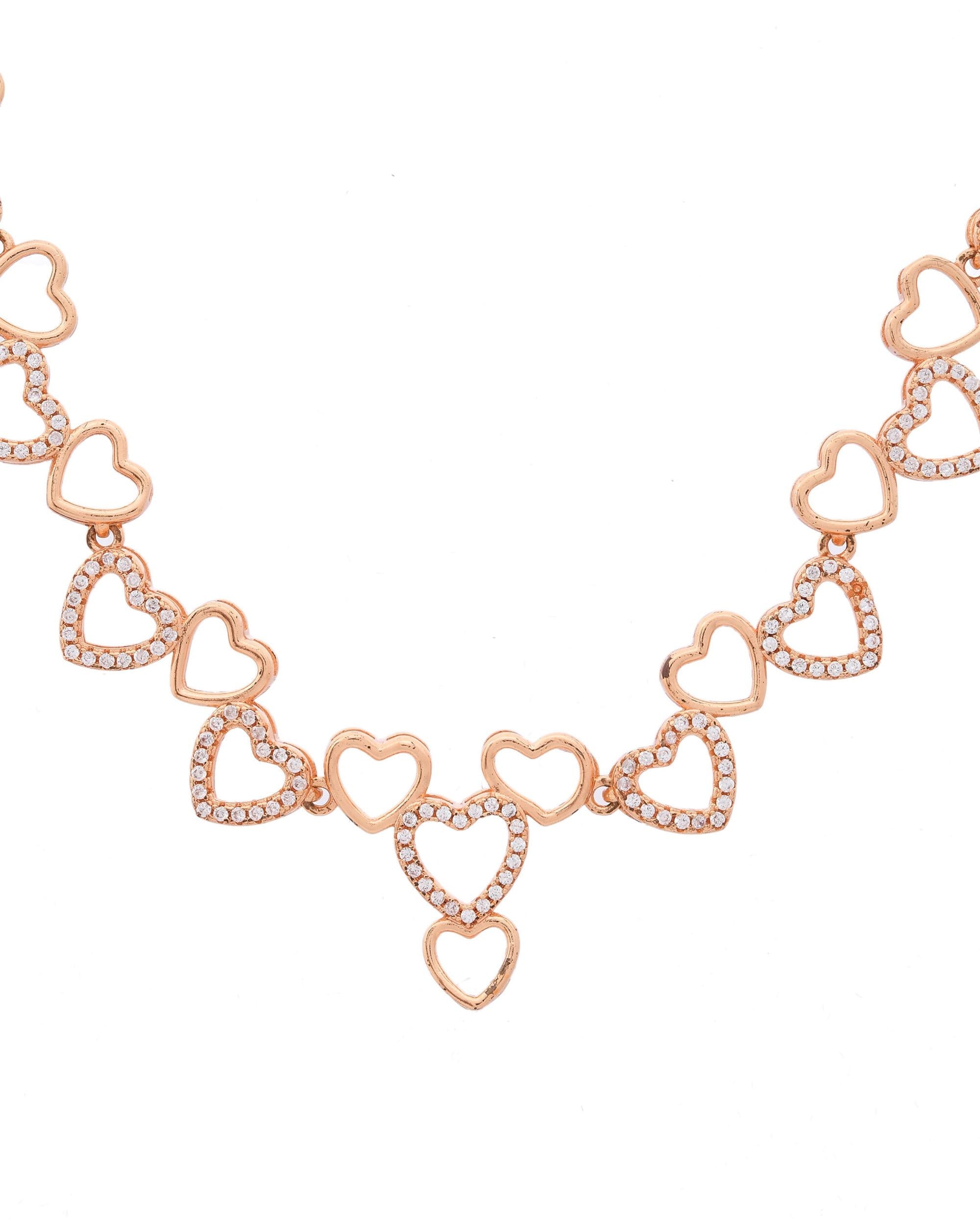 VOJ Ad Stone Studded Heart Shaped Designer Gold-Polished Jewellery Set