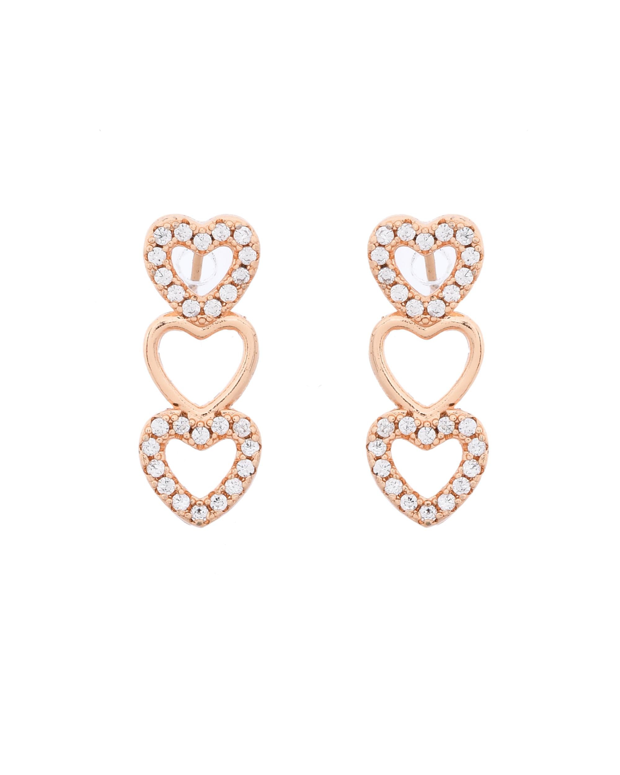 VOJ Ad Stone Studded Heart Shaped Designer Gold-Polished Jewellery Set