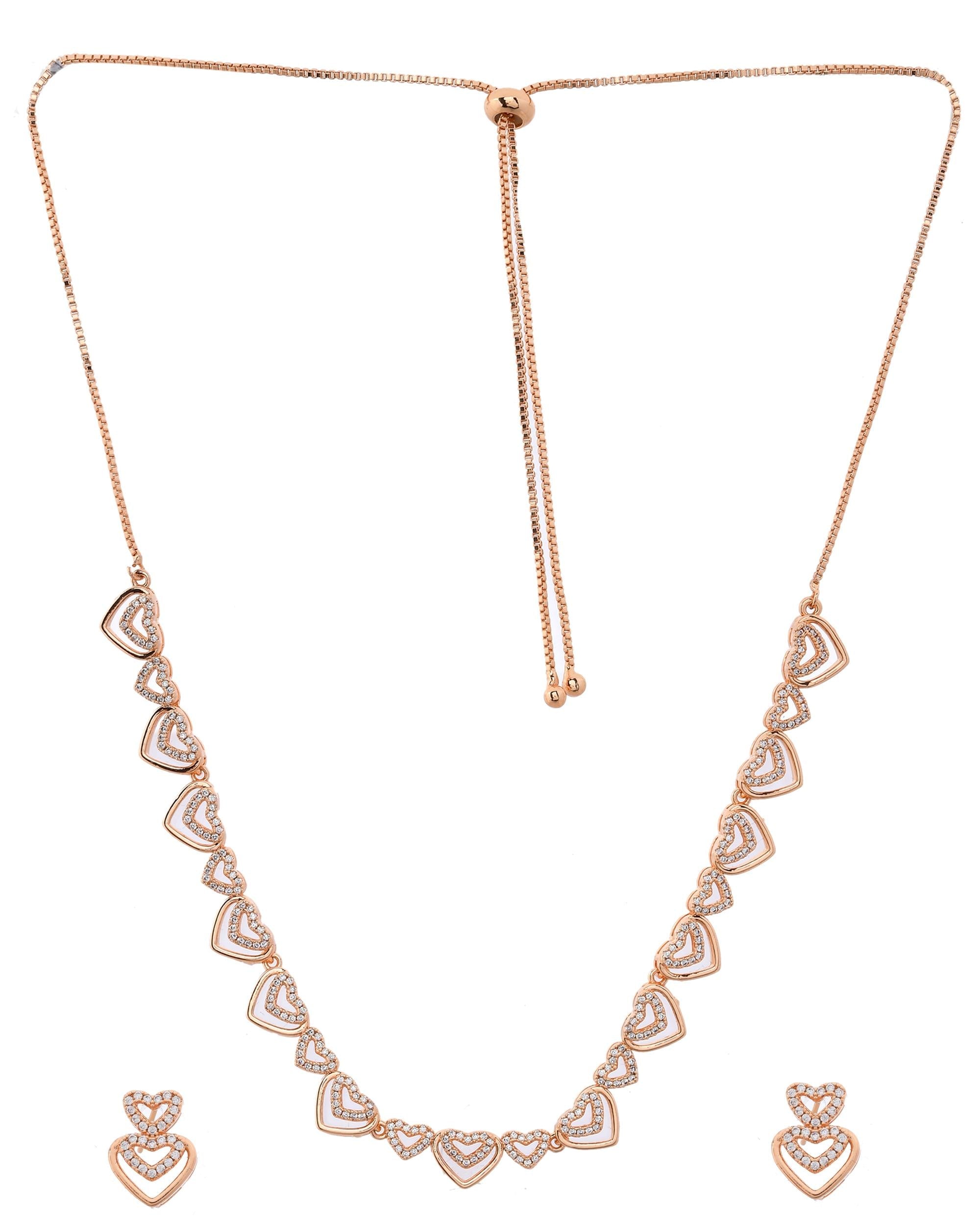 VOJ Gold-Polished Ad Stone Studded Heart Shaped Jewellery Set