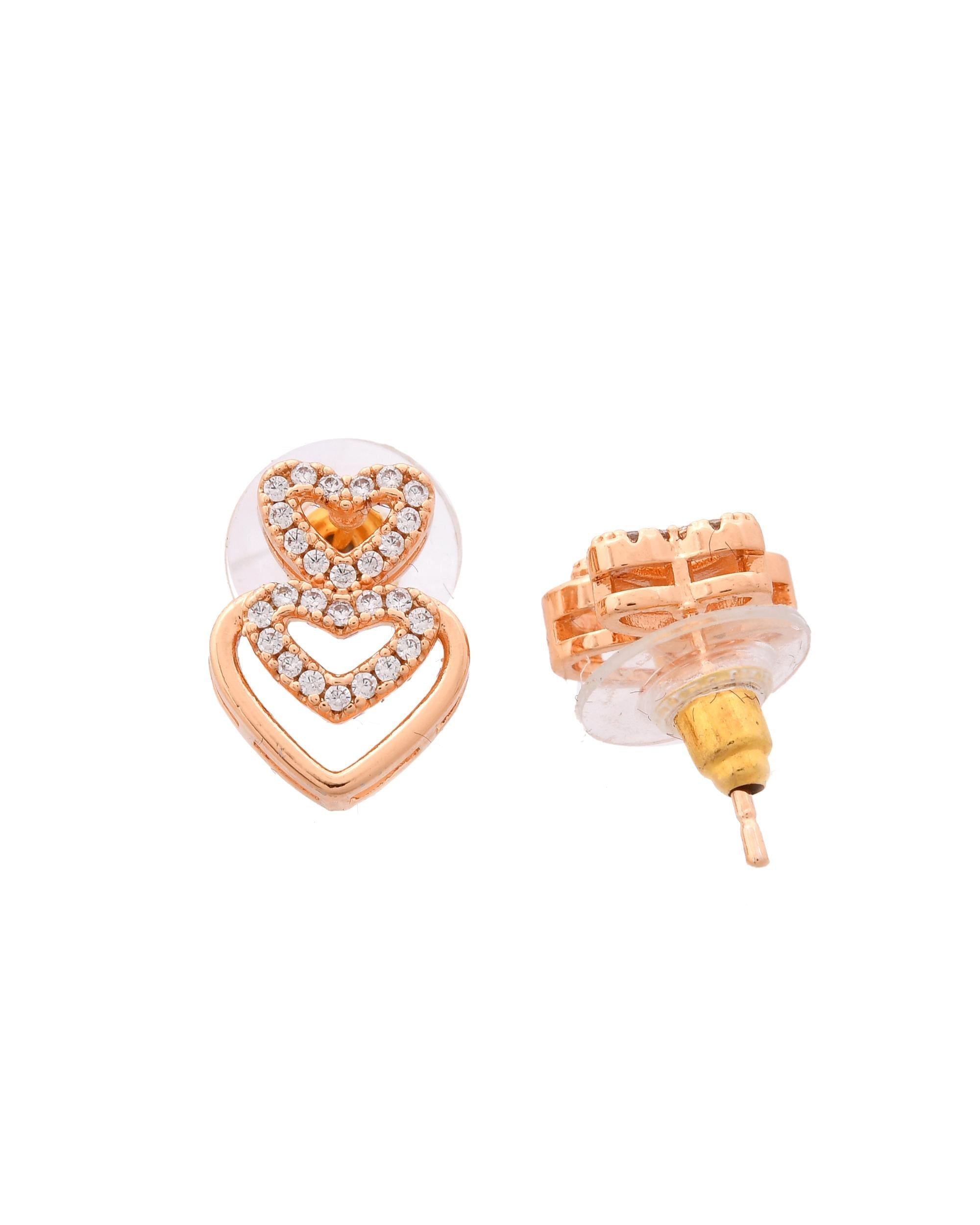 VOJ Gold-Polished Ad Stone Studded Heart Shaped Jewellery Set
