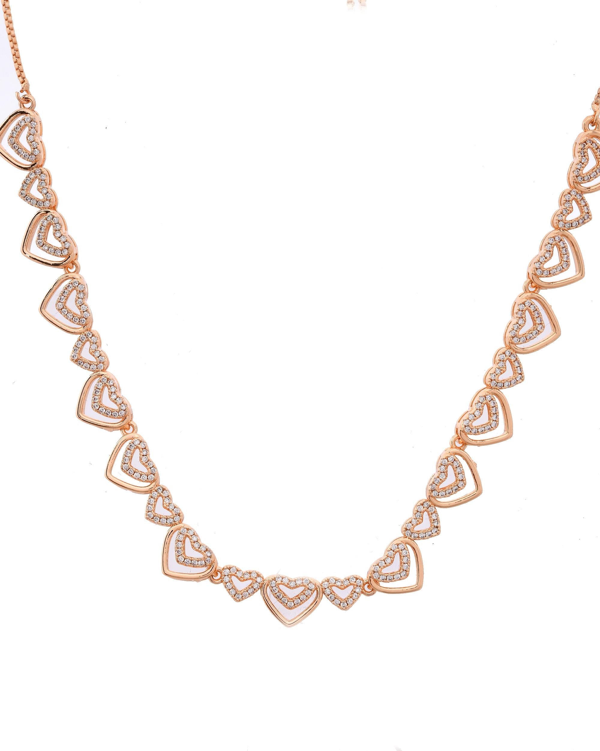 VOJ Gold-Polished Ad Stone Studded Heart Shaped Jewellery Set