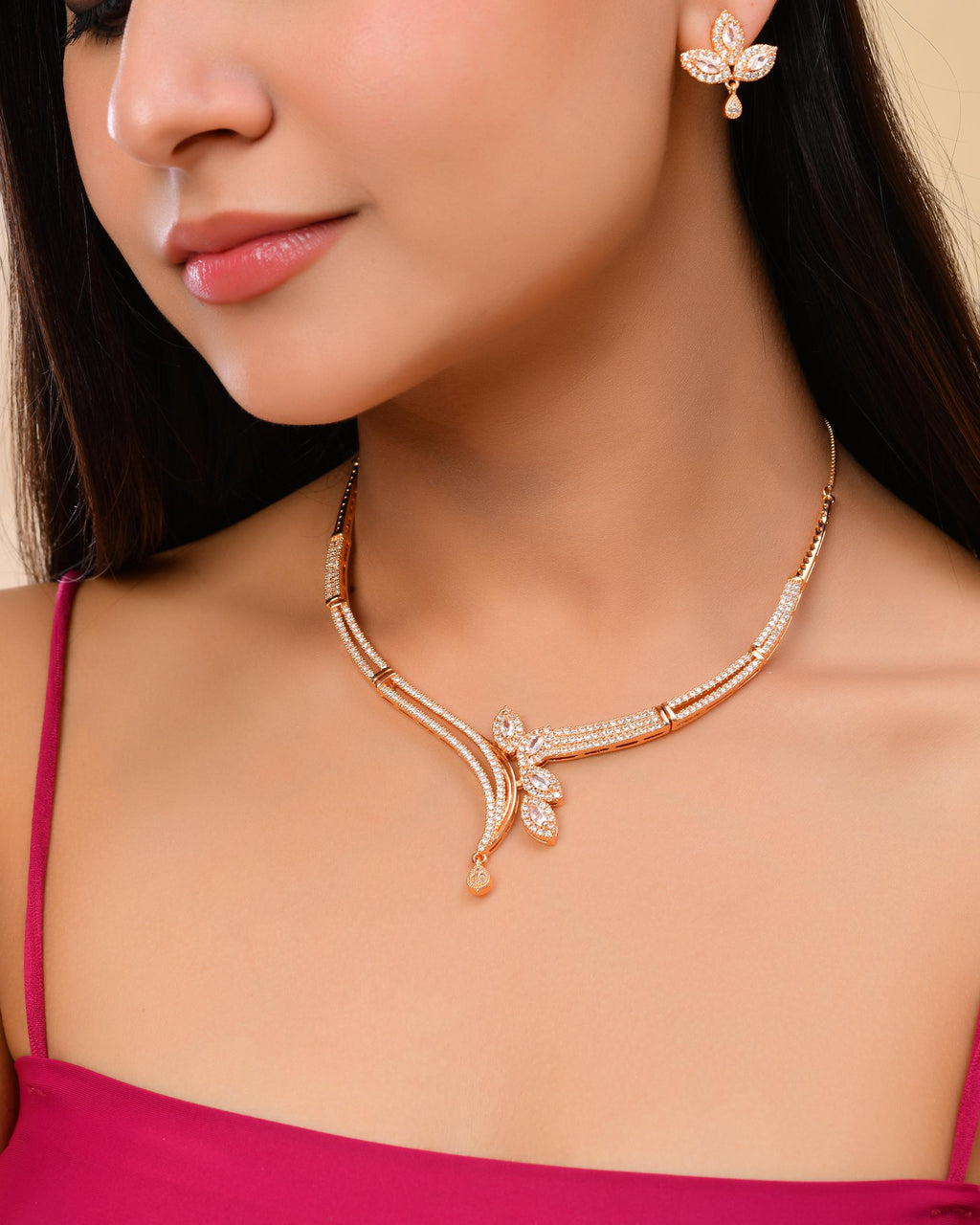 VOJ Gold-Polished Designer Ad Studded Jewellery Set