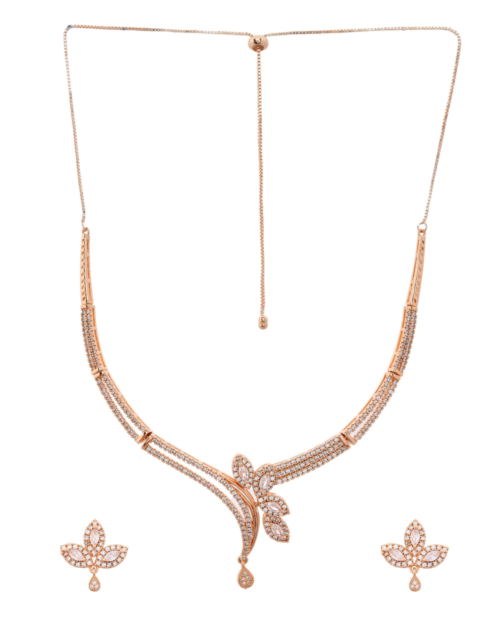 VOJ Gold-Polished Designer Ad Studded Jewellery Set
