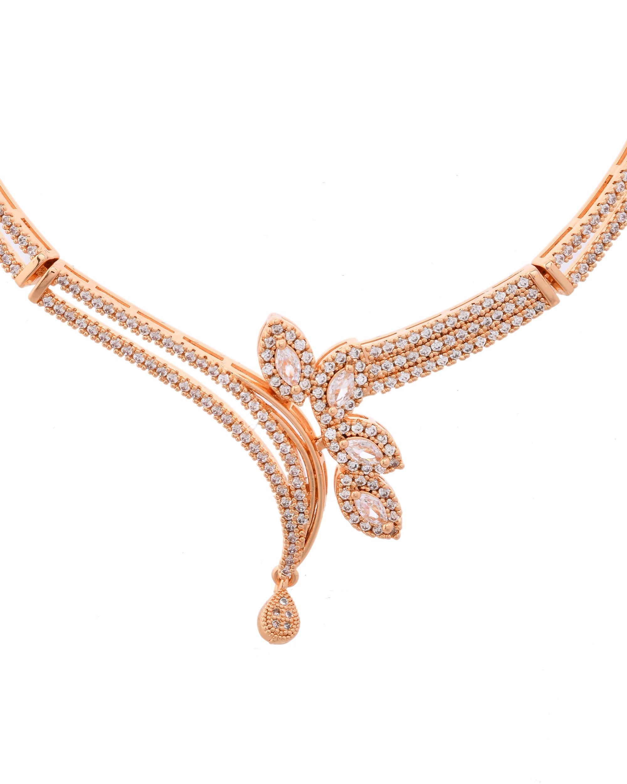 VOJ Gold-Polished Designer Ad Studded Jewellery Set