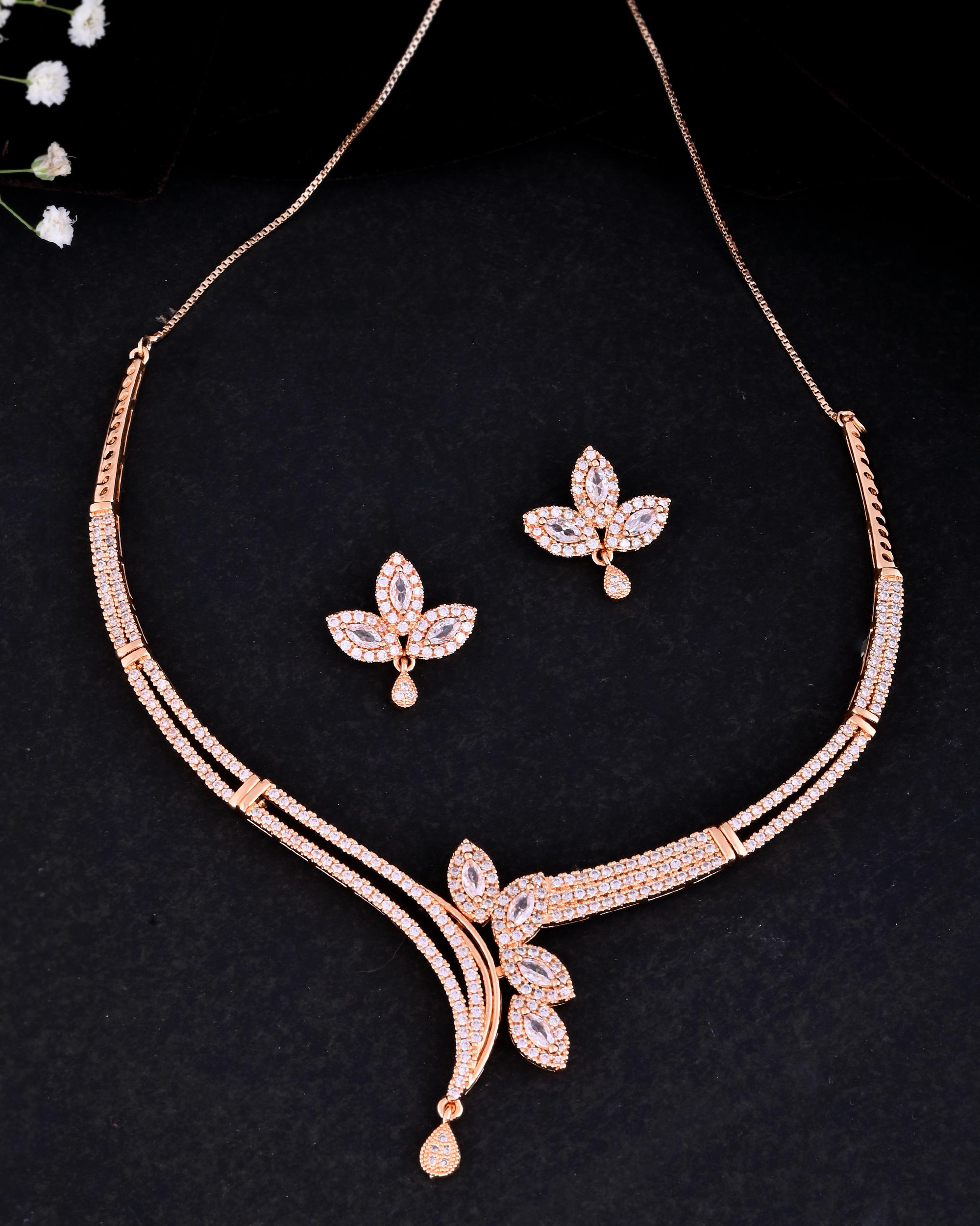 VOJ Gold-Polished Designer Ad Studded Jewellery Set