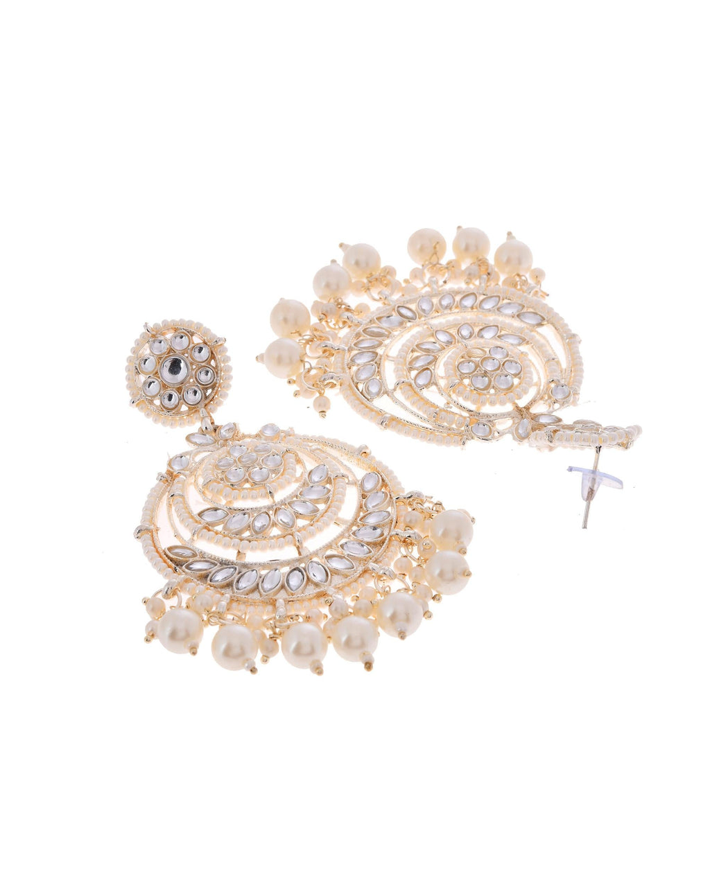 VOJ Gold-Polished Kundan And Pearl Studded Circular Earrings - Distacart