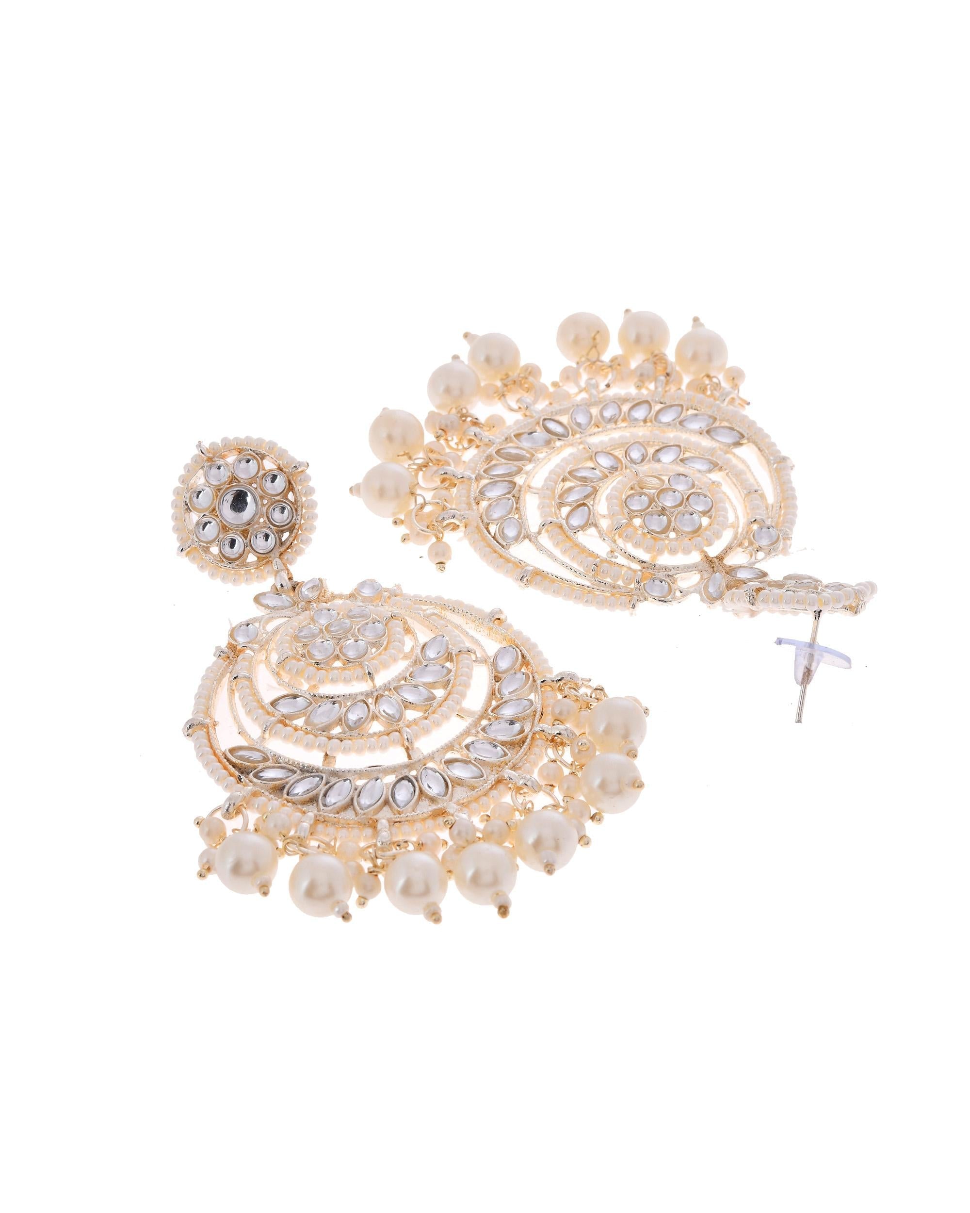 VOJ Gold-Polished Kundan And Pearl Studded Circular Earrings - Distacart