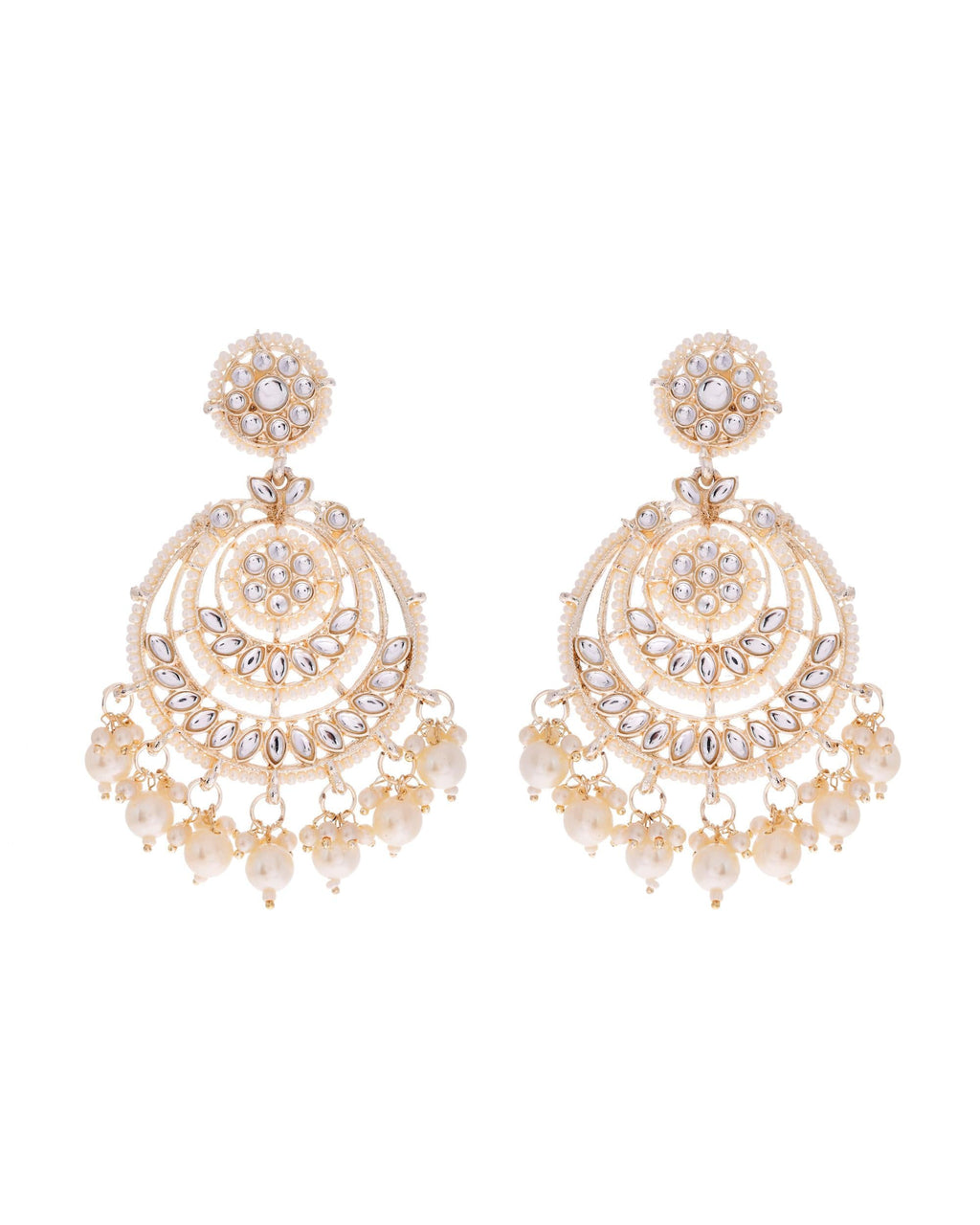 VOJ Gold-Polished Kundan And Pearl Studded Circular Earrings - Distacart
