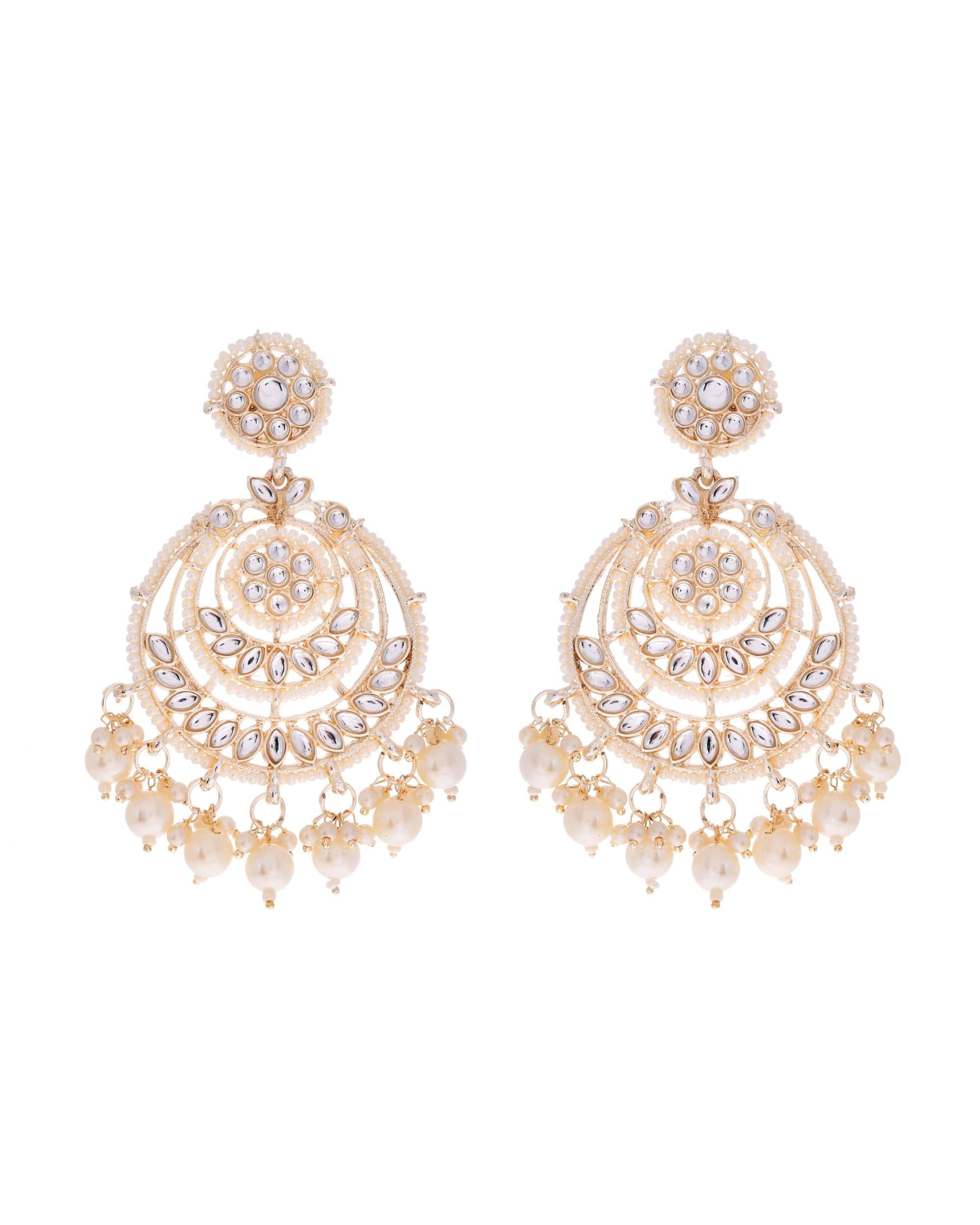 VOJ Gold-Polished Kundan And Pearl Studded Circular Earrings - Distacart
