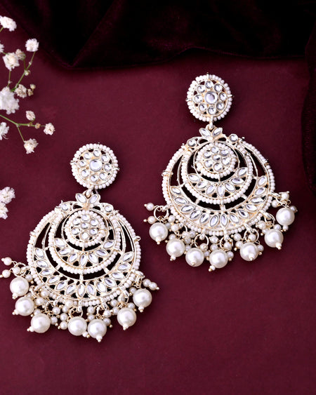 VOJ Gold-Polished Kundan And Pearl Studded Circular Earrings