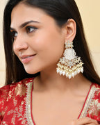 VOJ Gold-Polished Kundan Studded Pearl Drop Earrings - Distacart