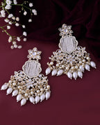 VOJ Gold-Polished Kundan Studded Pearl Drop Earrings - Distacart