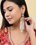 VOJ Kundan Studded White Pearl Long Drop Earrings - Distacart