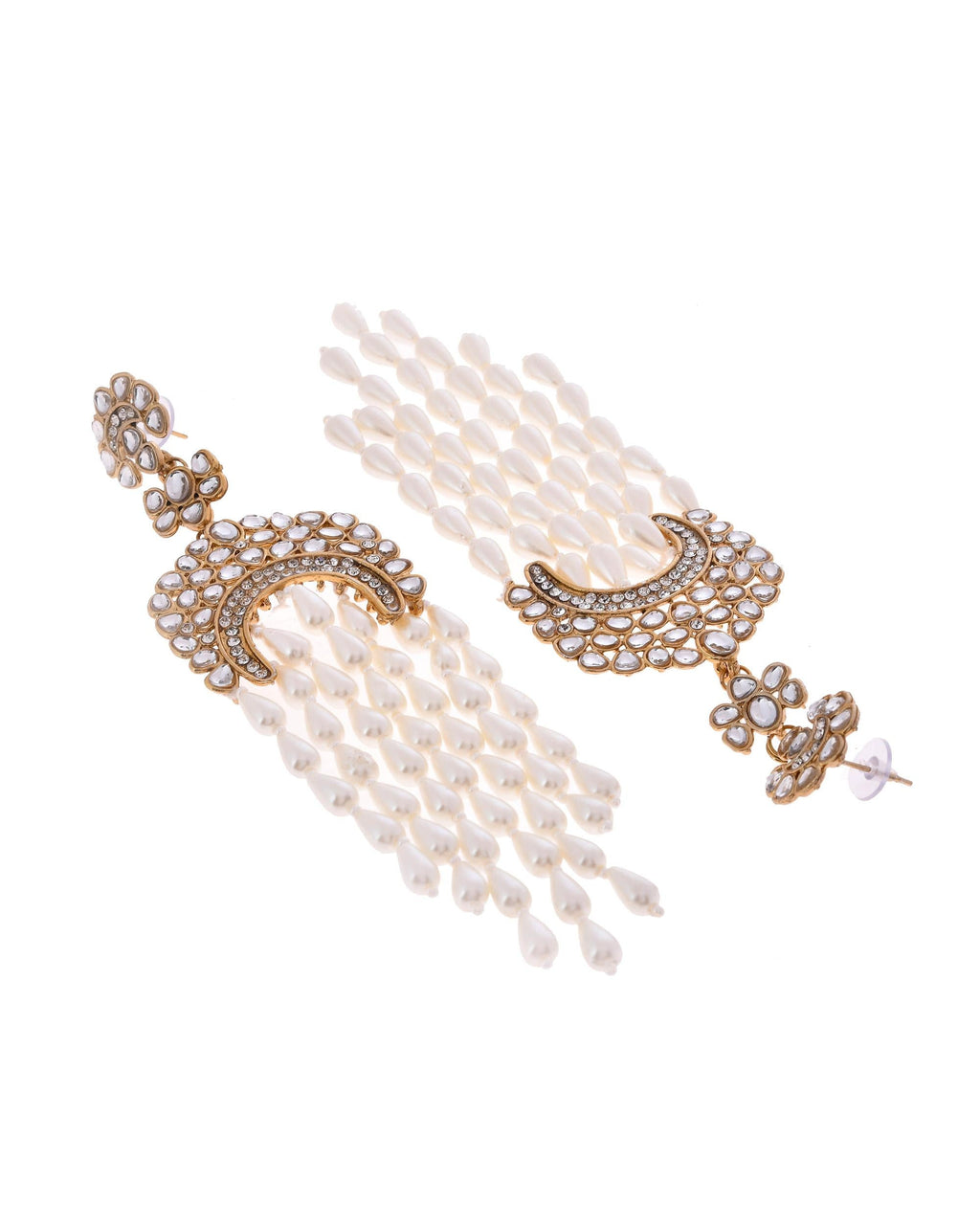 VOJ Kundan Studded White Pearl Long Drop Earrings - Distacart