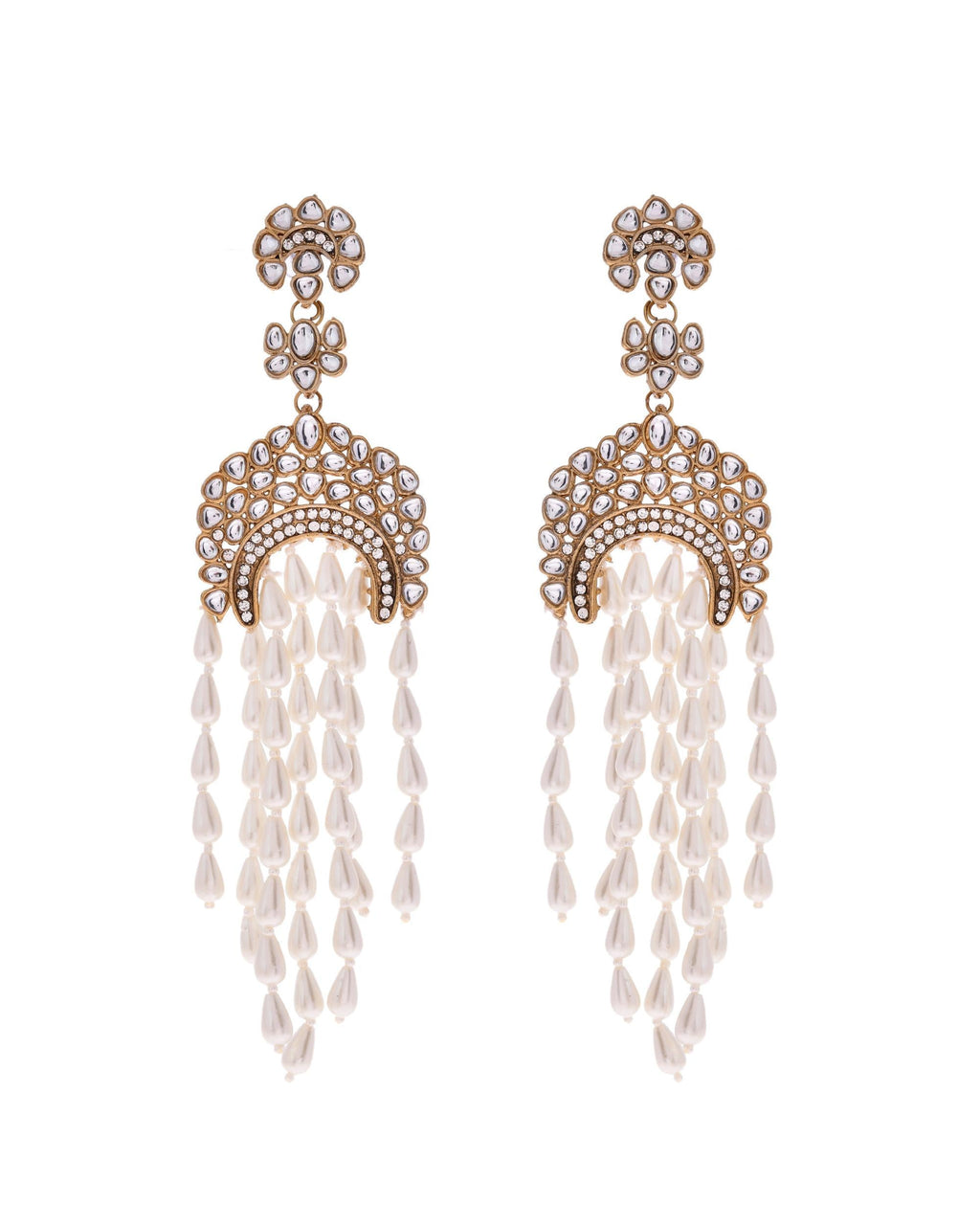 VOJ Kundan Studded White Pearl Long Drop Earrings - Distacart