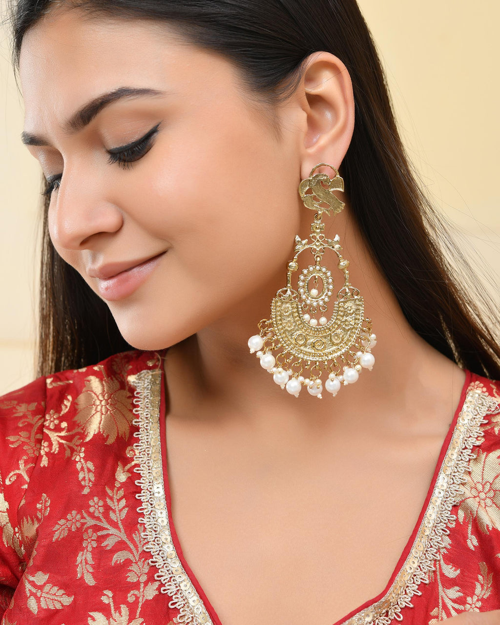 VOJ Copper Plated Designer Long Drop Earrings - Distacart