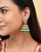 VOJ Gold-Polished Stone Studded Dome Shaped Jhumkas - Distacart