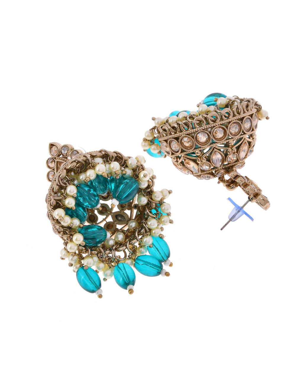 VOJ Gold-Polished Stone Studded Dome Shaped Jhumkas - Distacart