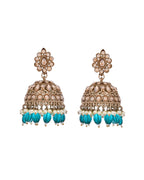 VOJ Gold-Polished Stone Studded Dome Shaped Jhumkas - Distacart