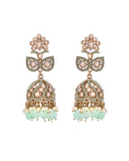 VOJ Mint Green Stone Studded Gold-Polished Jhumkas - Distacart