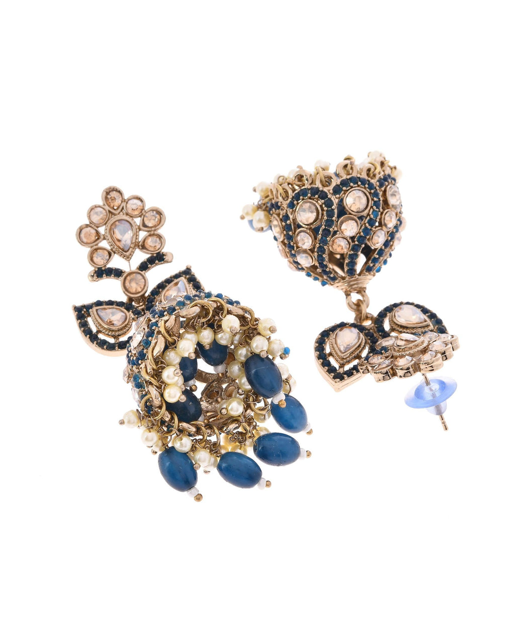 VOJ Blue Stone Studded Gold-Polished Jhumkas - Distacart