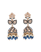 VOJ Blue Stone Studded Gold-Polished Jhumkas - Distacart