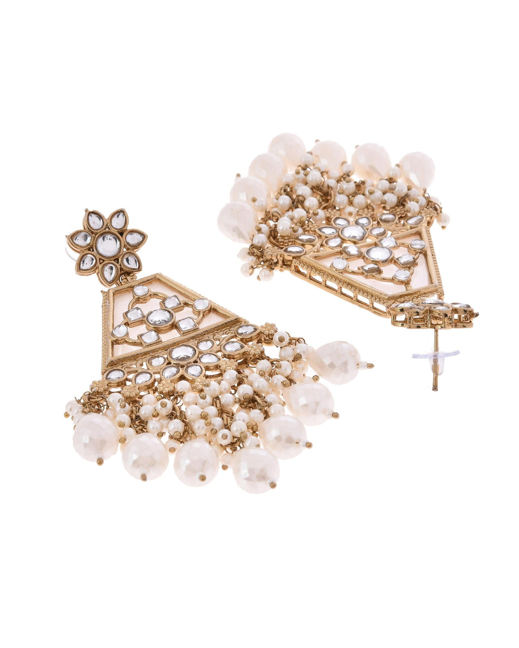 VOJ Gold-Polished Kundan Studded Contemporary Earrings - Distacart