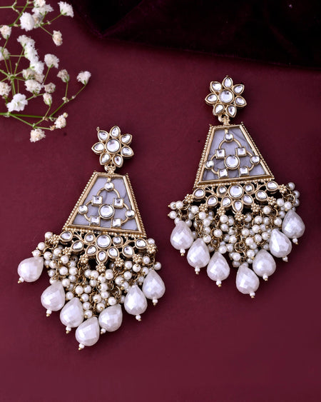 VOJ Gold-Polished Kundan Studded Contemporary Earrings