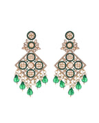 VOJ Green Stone Studded Gold-Polished Square Shaped Earrings - Distacart