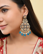 VOJ Blue Stone Studded Gold-Polished Crescent Shaped Earrings - Distacart