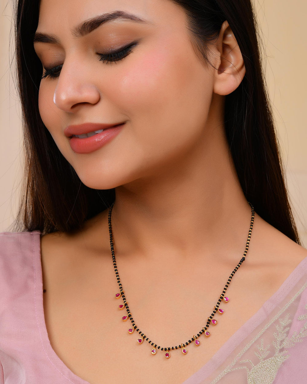 VOJ Gold-Polished Ad Studded Drop Shaped Mangalsutra - Distacart