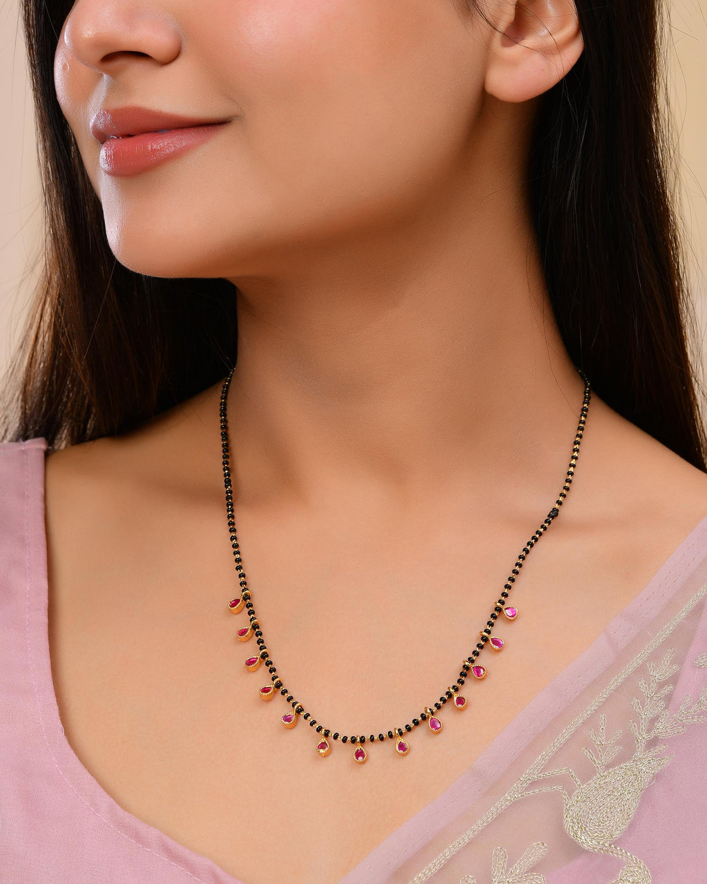 VOJ Gold-Polished Ad Studded Drop Shaped Mangalsutra - Distacart