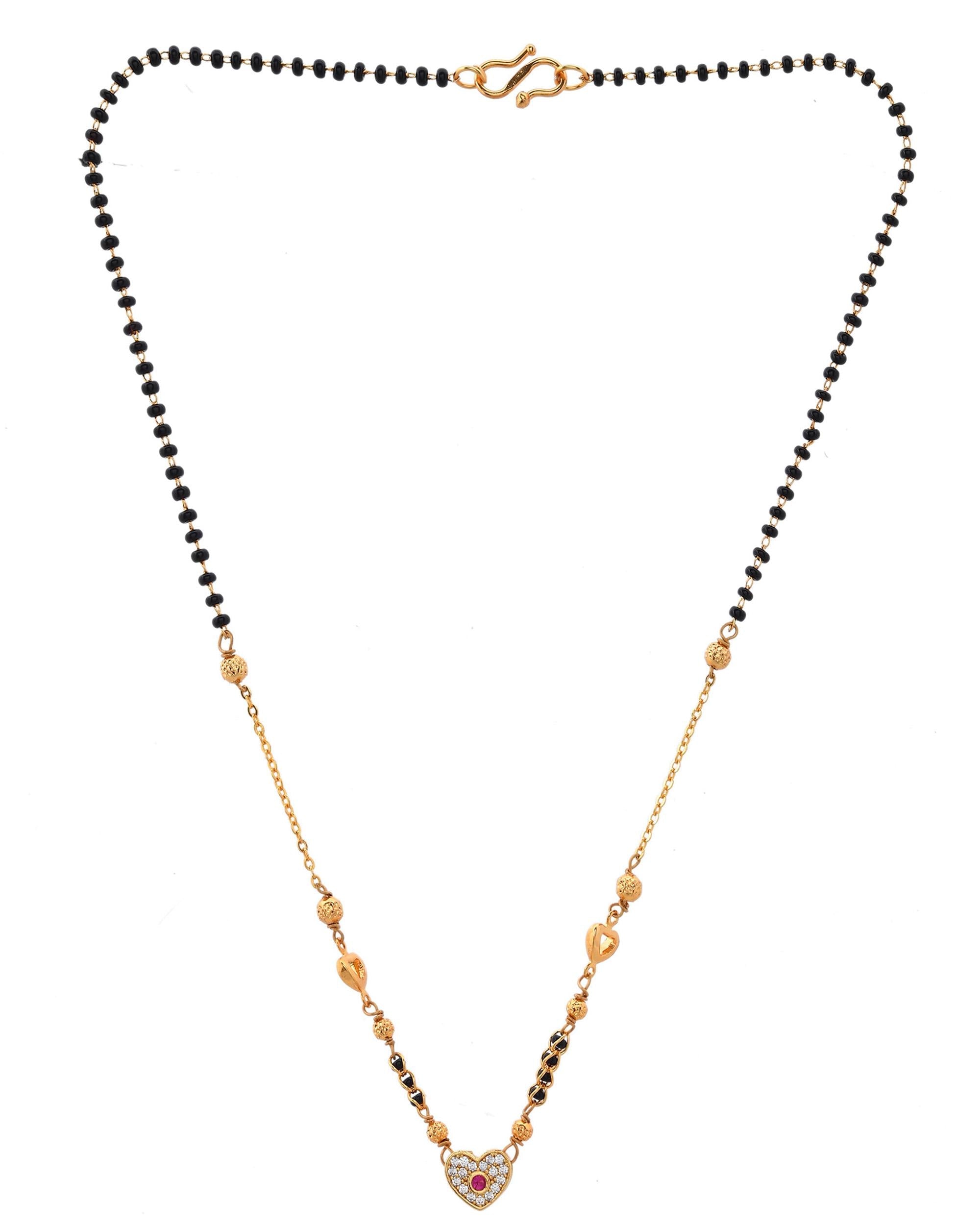 VOJ Gold-Polished Ad Studded Heart Shaped Mangalsutra - Distacart