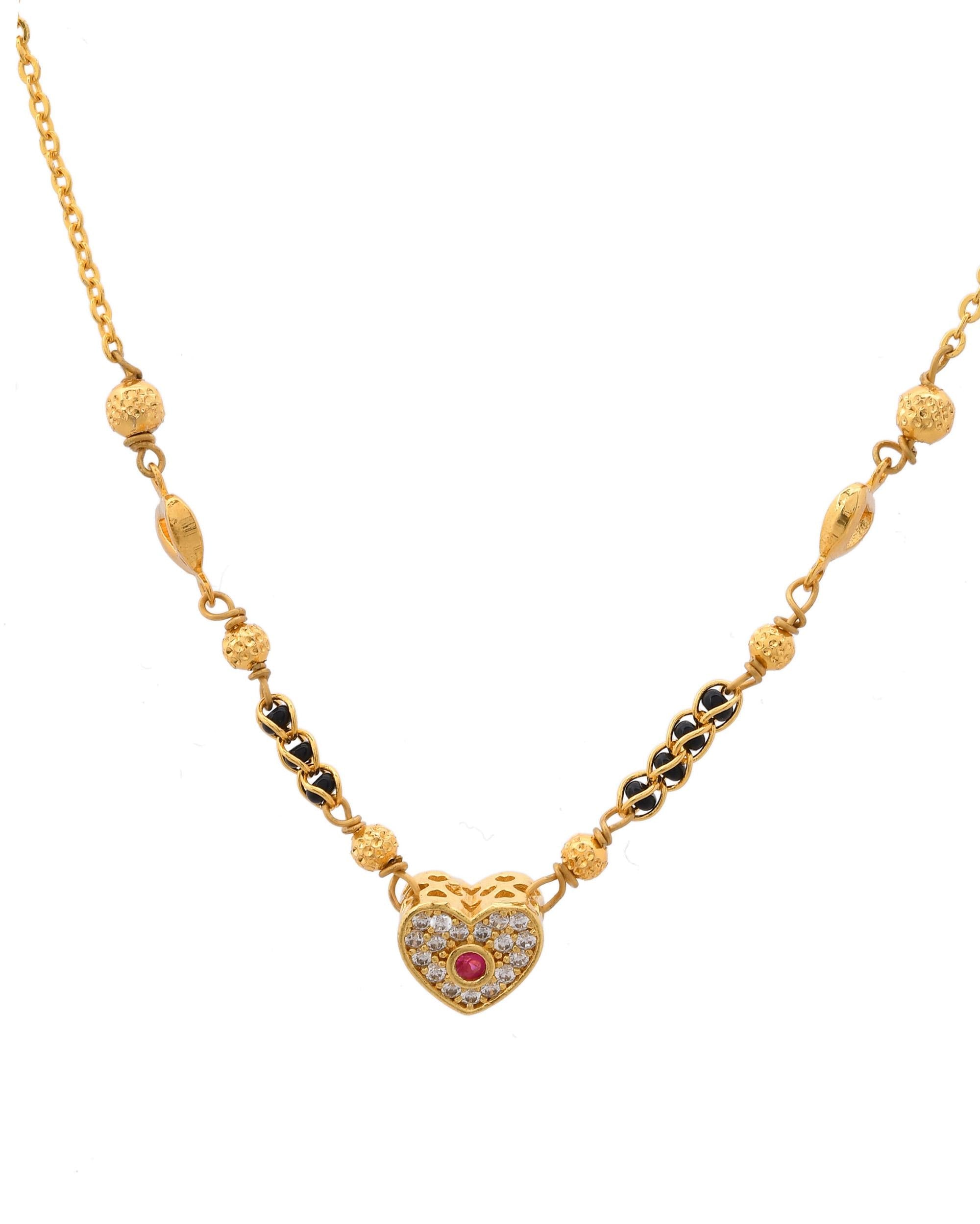 VOJ Gold-Polished Ad Studded Heart Shaped Mangalsutra - Distacart